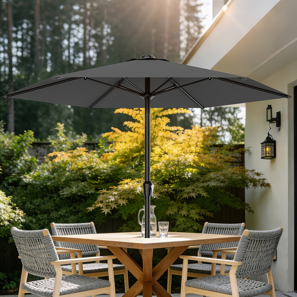 9 FT Patio Market Umbrella with Easy Crank, UV Protection & 6 Sturdy Ribs – Outdoor Table Umbrella for Deck, Backyard & Pool, 10 Colors (Beige, Gray, Green, Navy, Blue, Red, Pink, Yellow)