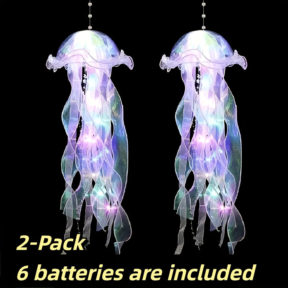 LED Jellyfish Chandelier Lights Color Changing, Set of 2 Hanging Outdoor Garden Tree Lights for Christmas, Halloween, Gender Reveal & Mood Lighting, Battery Powered
