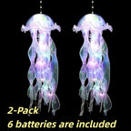 LED Jellyfish Chandelier Lights Color Changing, Set of 2 Hanging Outdoor Garden Tree Lights for Christmas, Halloween, Gender Reveal & Mood Lighting, Battery Powered