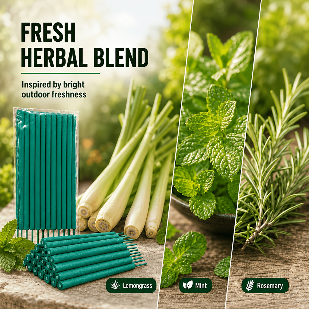 Lemongrass Incense Sticks Giant 25pcs Outdoor – 10.63" Extra Long Herbal Scented Sticks with Mint & Rosemary for Patio, Camping & Backyard