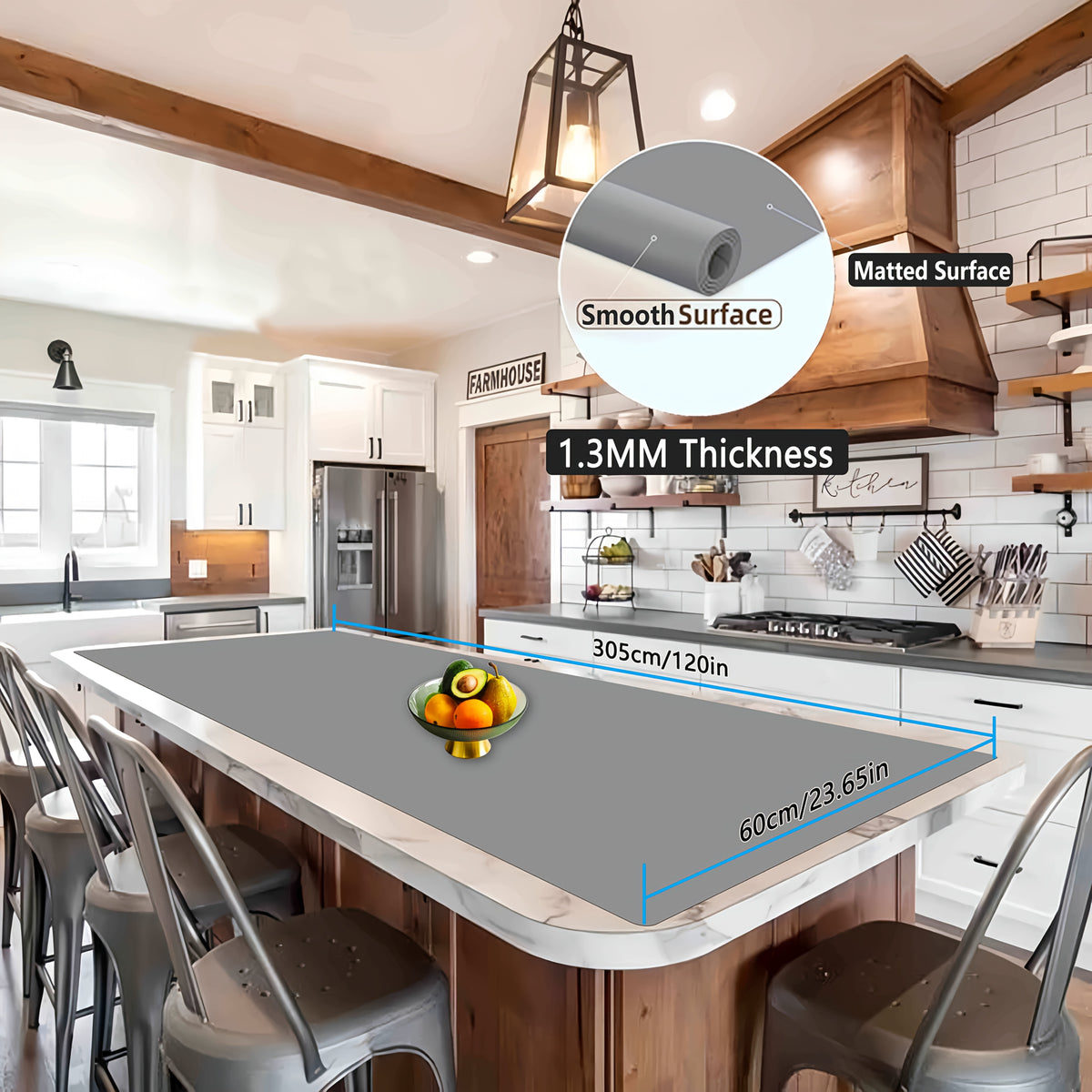 Silicone Kitchen Counter Mat Extra Large, Nonslip Heat Resistant Countertop Protector, Nonstick Waterproof Craft Mat & Table Placemat, Multi-Size in Gray, Black & Translucent