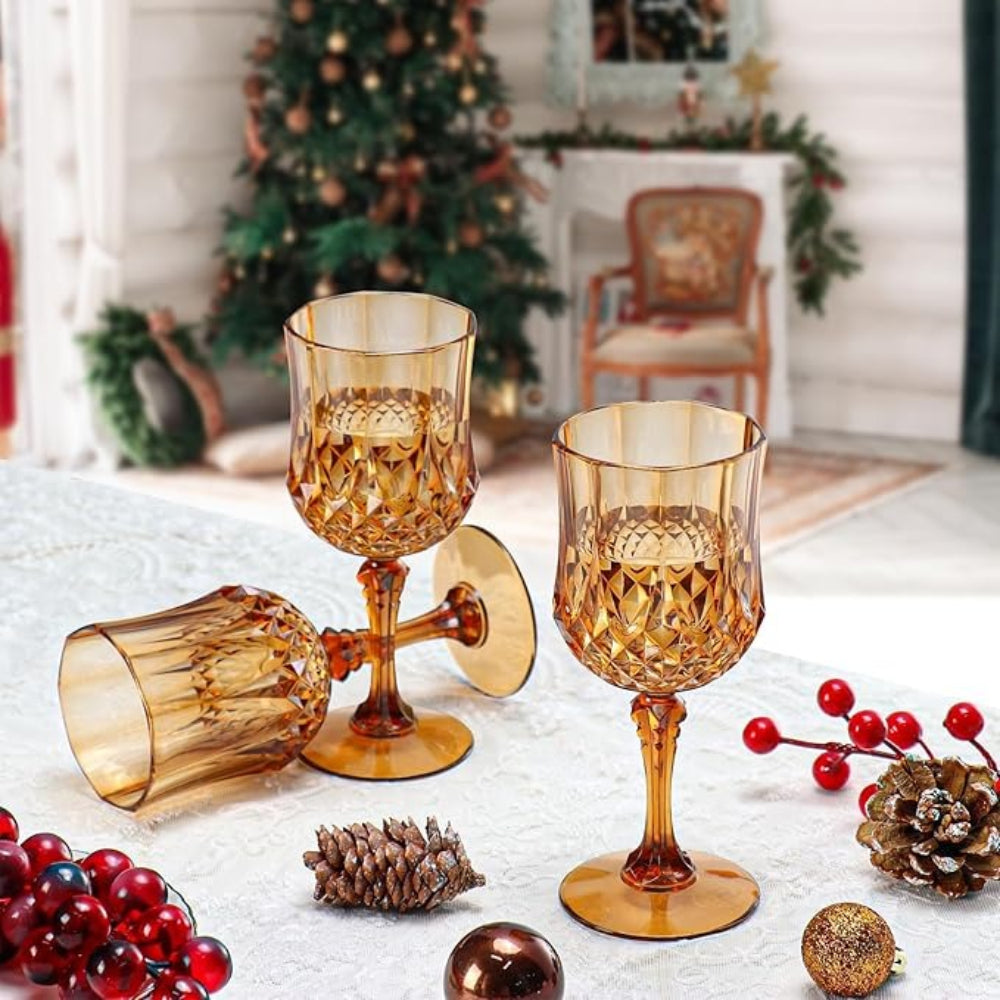 Shatterproof Vintage Champagne & Wine Glasses 48pcs – 7oz Unbreakable Plastic Goblets with Crystal Finish | Reusable Party Cups for Weddings, Outdoor Events & Celebrations | 6 Colors
