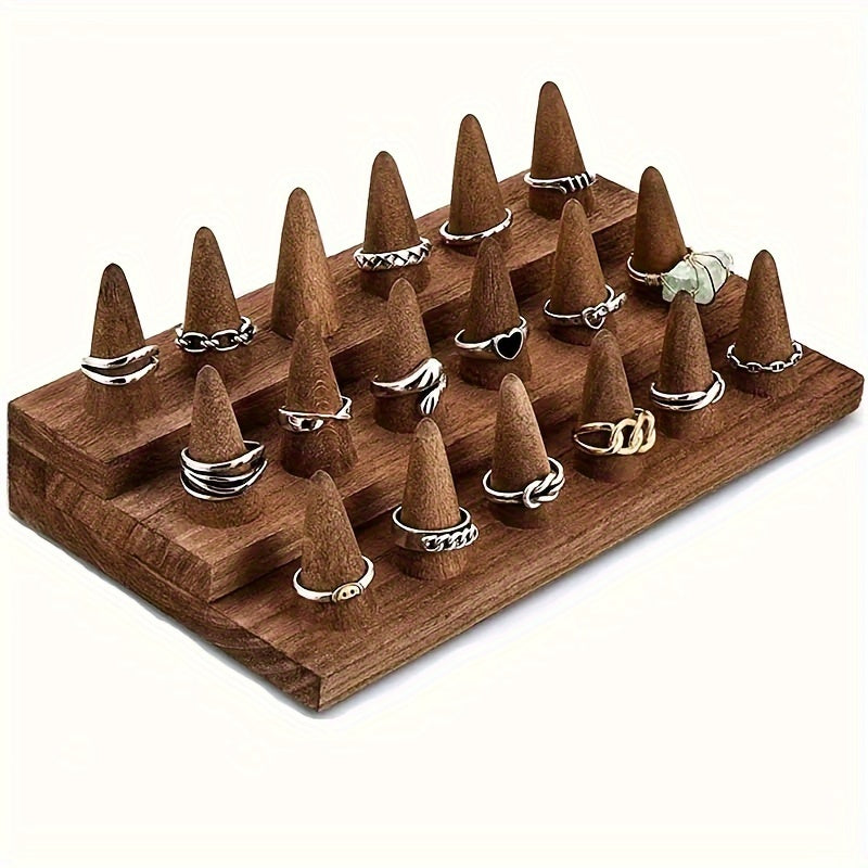 Solid Wood Ring Display Stand Jewelry Tower – 3-Tier Holds 18 Rings or 2-Tier Holds 12 Rings Elegant Ring Organizer for Home Decor Showcase Storage