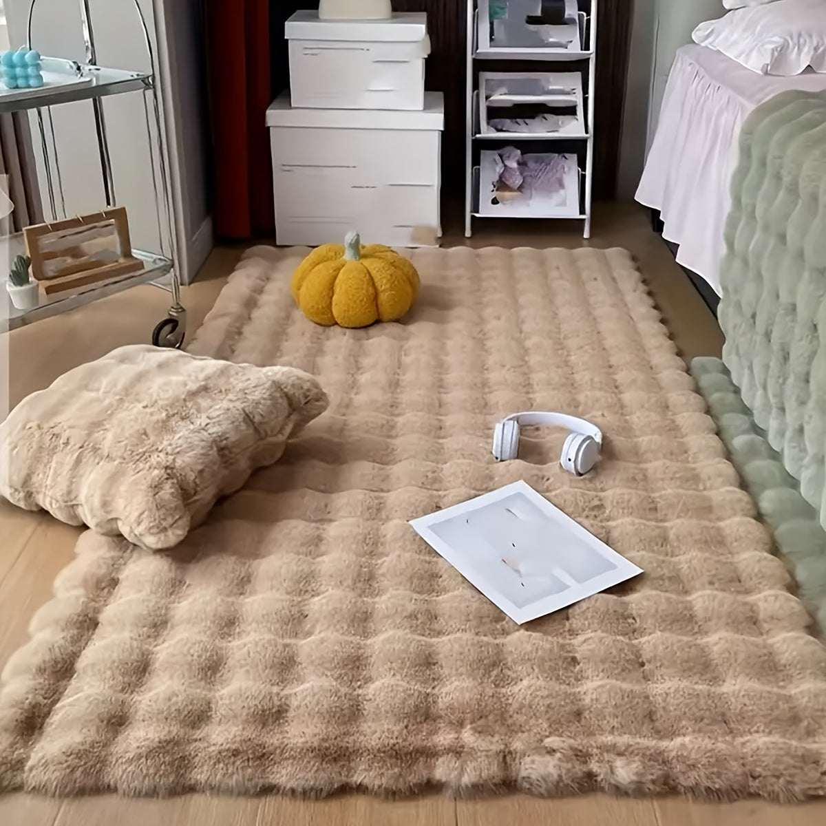 Thick Plush Bubble Area Rug – Fluffy Soft Indoor Mat for Living Room, Sofa Side & Bedside, Solid Color, Hand Wash | Gray | 31x71 & 47x71 in | Nuvia Haven