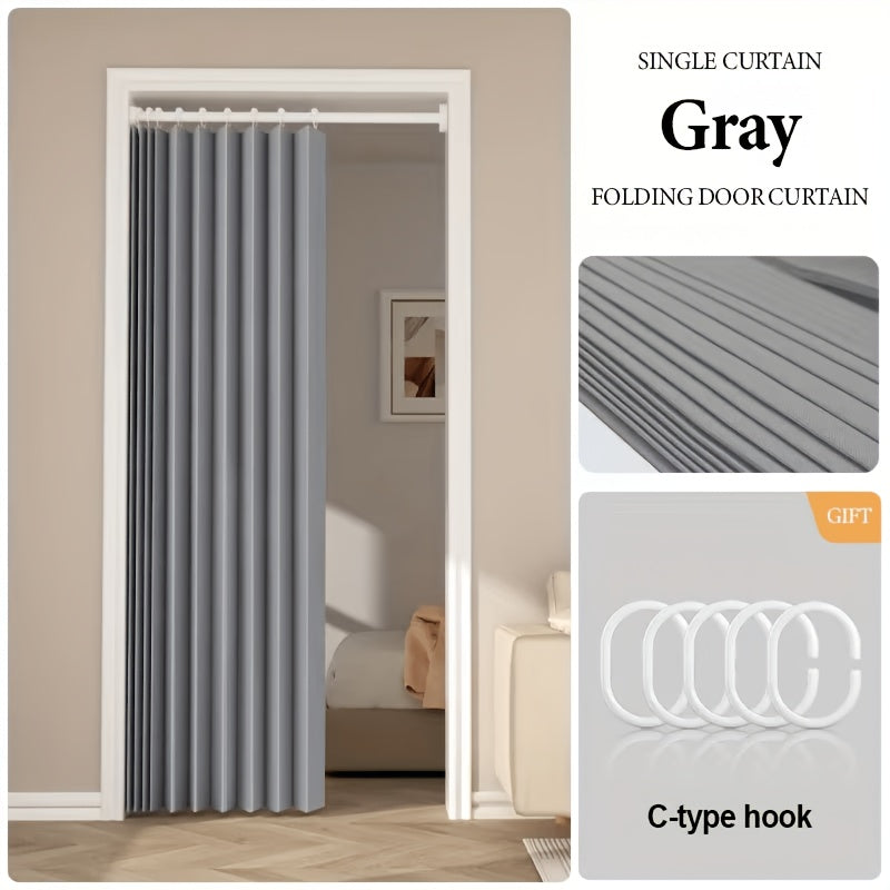 Heavyweight Polyester Door Curtain Panel – No-Drill Sliding Room Divider Screen with Folding Track for Living Room, Bedroom & Doorway, Machine Washable