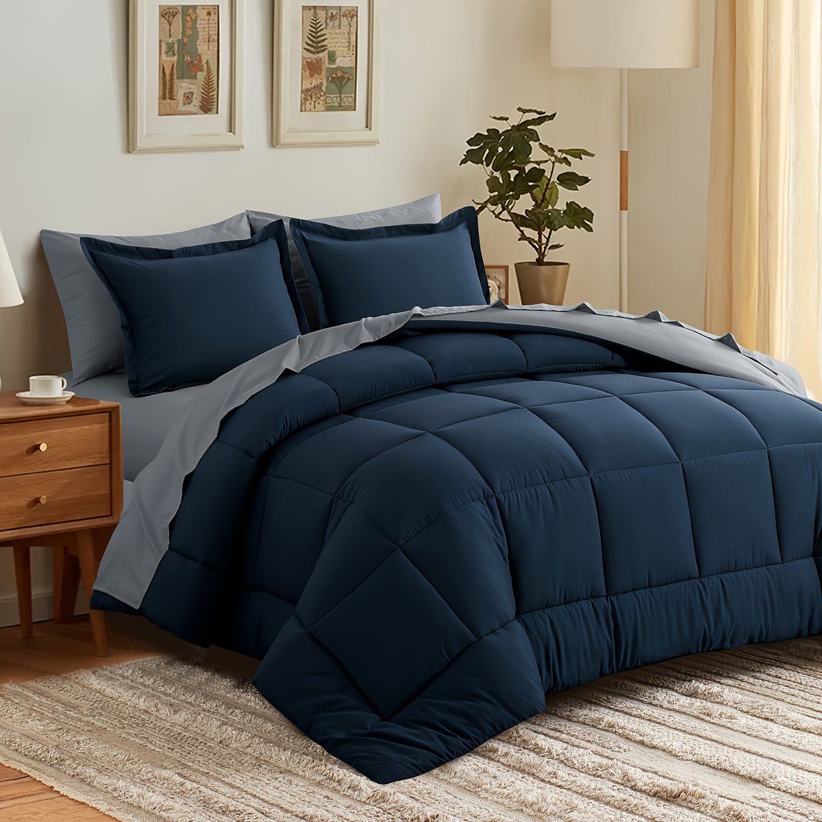 Bed in a Bag Queen 7 Piece Fluffy Comforter Set – Ultra-Soft Microfiber Bedding with Comforter, Fitted Sheet, Flat Sheet & 4 Pillowcases, Hypoallergenic Breathable All Season Bedding Gift for Her