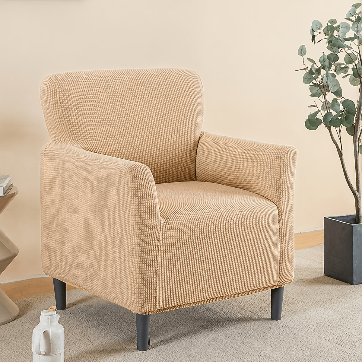 Elastic Stretch Armchair Sofa Cover, Corn Velvet Knit Non-Slip Solid Color Sofa Slipcover Protective Cover for Small Single Armrest Chair Living Room Pet-Friendly