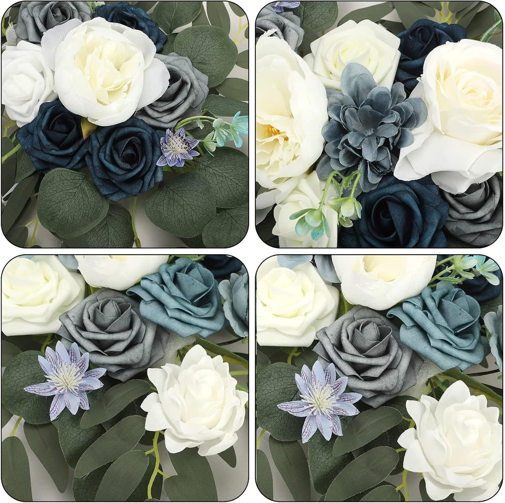 Artificial Wedding Arch Flower Garland Set with Peonies & Eucalyptus, Faux Floral Swag for Wedding Backdrop, Party, Bridal Shower, Mother's Day & Valentine's Day Decoration, Pink or Blue White