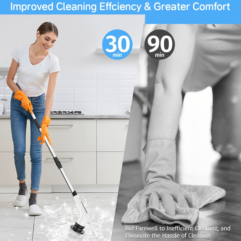 Electric Spin Scrubber with 7 Replaceable Brush Heads & Adjustable Handle – Dual Speed Power Scrubber for Bathroom, Tub, Tile & Floor Cleaning