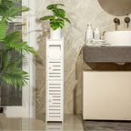 Floor Standing Bathroom Cabinet PVC Double Door White Thickened Space Saving Corner Shelf for Toilet Paper Shampoo Storage Home Hotel School Restroom