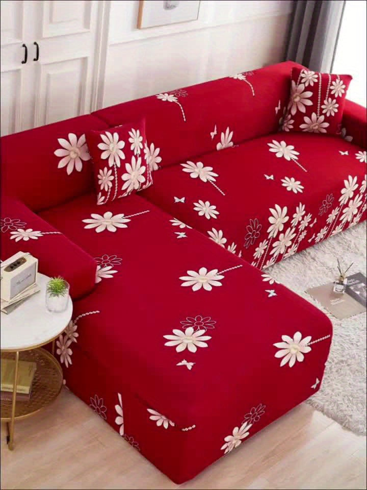 Stretch Sofa Cover Digital Print Floral – High-Stretch Polyester Non-Slip Machine Washable Telescopic Slipcover for 1 2 3 4 Seater Sofas, Contemporary Furniture Protector for Home & Office