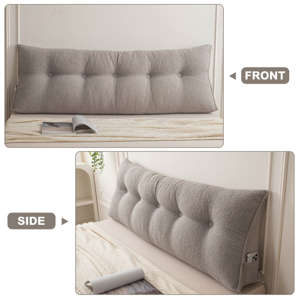 Wedge Headboard Pillow with Side Pocket Triangular Bed Reading Backrest Bolster, Teddy Velvet Removable Washable Cover Bed Gap Filler for Twin Queen King, 7 Colors