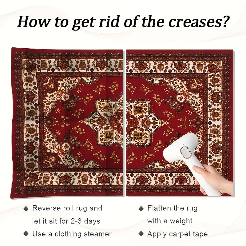 Bohemian Persian Area Rug - Plush Soft Pile Non-Slip Machine Washable 100% Polyester Red and Golden Floral Pattern for Living Room and Bedroom