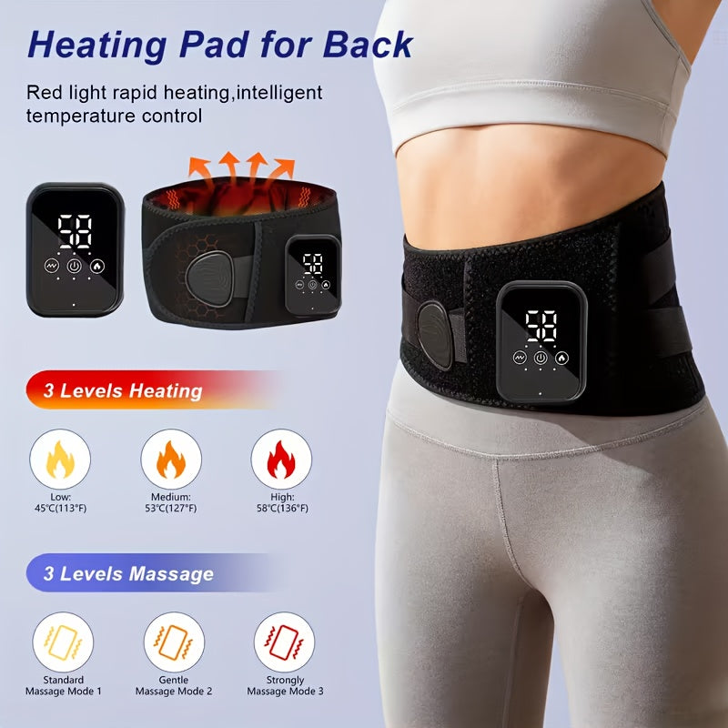 Cordless Electric Heating Waist Massager Belt with LCD Display, 3-in-1 Heating, Massage & Lumbar Support, 3 Adjustable Heat Settings, Back Pain Relief for Men & Women, Great Gift