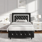 Upholstered Bed Frame with Diamond Tufted Headboard & Footboard – Faux Leather, Wooden Slats, No Box Spring Needed | Twin Full Queen King
