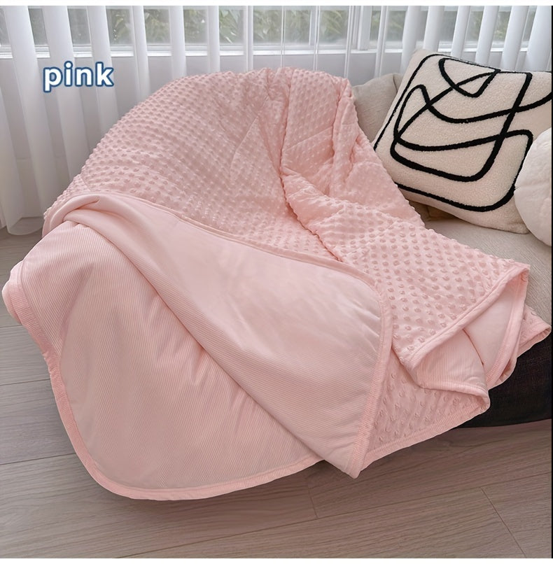 Cooling Throw Blanket & Shawl, 100% Polyester Breathable Lightweight Summer Blanket with Soundwave Embossed Striped Design & Ball Accents, Machine Washable Wrinkle-Resistant, 3 Sizes in Purple Pink White Blue Gray Green