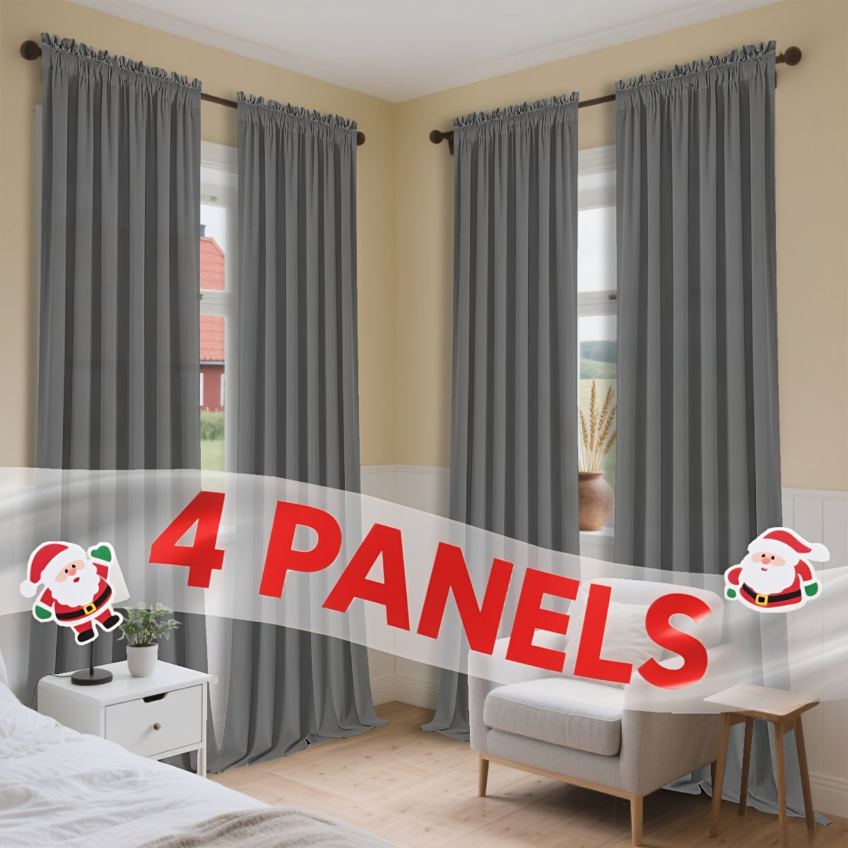 Semi-Sheer Curtains 4 Panels – Modern Light Filtering Window Drapes with Rod Pocket & Eyelet for Living Room, Bedroom & Office, Easy Install No Bleach Care