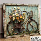 Shabby Chic Canvas Wall Art – Vintage Blooming Flower Country Landscape Painting with Wood Background, Farmhouse Pastoral Wall Decor for Living Room & Kitchen, High-Quality Print Wrap-Around Frame