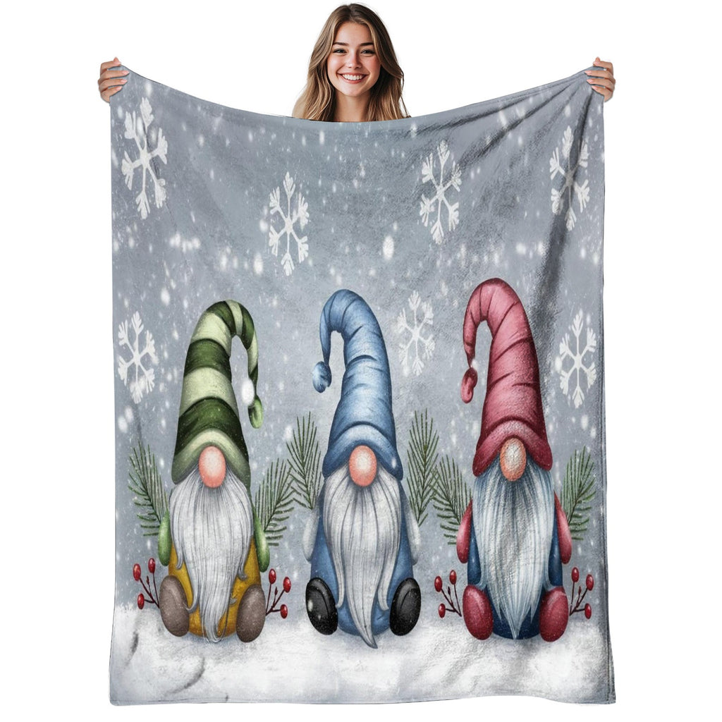 Gnomes Flannel Throw Blanket – Soft Warm Whimsical Print, All-Season Cozy Blanket for Sofa, Bed & Living Room | Halloween & Christmas Decor | 40×50in / 50×60in