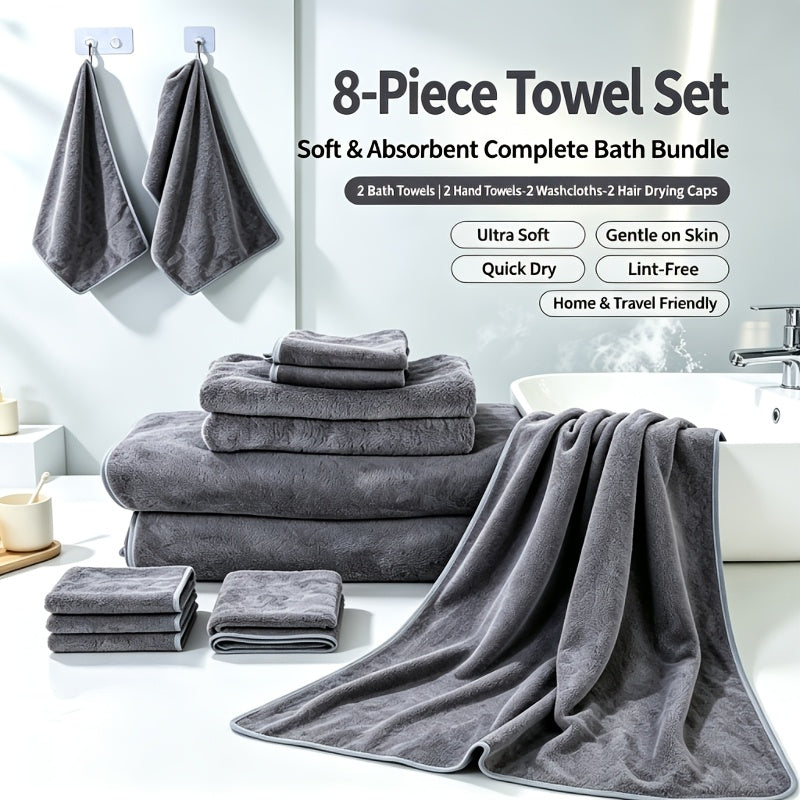 Microfiber Bath Towel Set 4 or 8 Piece – Extra Large 71×35” Ultra-Soft Quick Dry – Includes Bath Towel, Hand Towels, Washcloths & Hair Drying Cap for Bathroom, Hotel & Gym