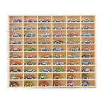 Diecast Car Display Case 1:64 - Solid Wood 60-Grid Collectible Storage Box & Display Cabinet with Hooks, Lidless Design for Home, Office & Shop