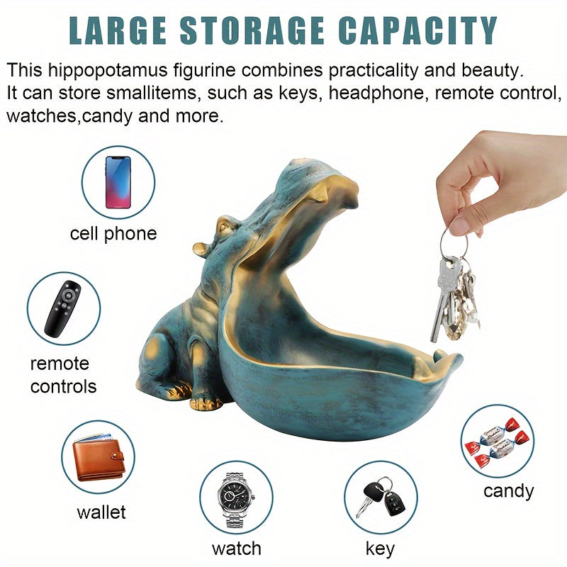 Hippo Statue Resin Figurine Big Mouth Candy Dish Key Bowl Sundries Container Hippopotamus Sculpture Table Decor Art Halloween Christmas Decoration Gift