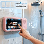 Shower Phone Holder 360 Degree Rotating Waterproof Wall Mount with Wireless Bluetooth Speaker IPX5 Rated for Bathroom Tub Kitchen Mirror Compatible with 4-6.8 Inch Phones Black White Pink