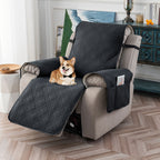 Waterproof Recliner Cover Pet Scratch-Resistant, 5-Layer Quilted Non-Slip Recliner Chair Slipcover with Pocket & Elastic Straps, Easy-Care Polyester Furniture Protector for Living Room, Bedroom & Office, Coffee/Gray