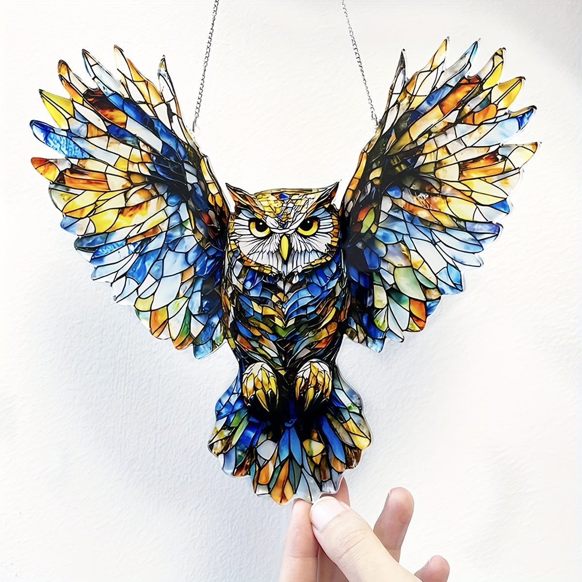 Colorful Owl Hanging Ornament – 6.7" x 8" Acrylic Animal Wall Decoration for Christmas, Home & Office, Unique Birthday & Anniversary Gift for Her, Indoor & Outdoor Holiday Decor