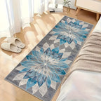 Runner Rug for Hallway Entryway Staircase - Floral European Lotus Pattern, Anti-Slip Machine Washable Long Corridor Mat, 3 Sizes, Teal Grey