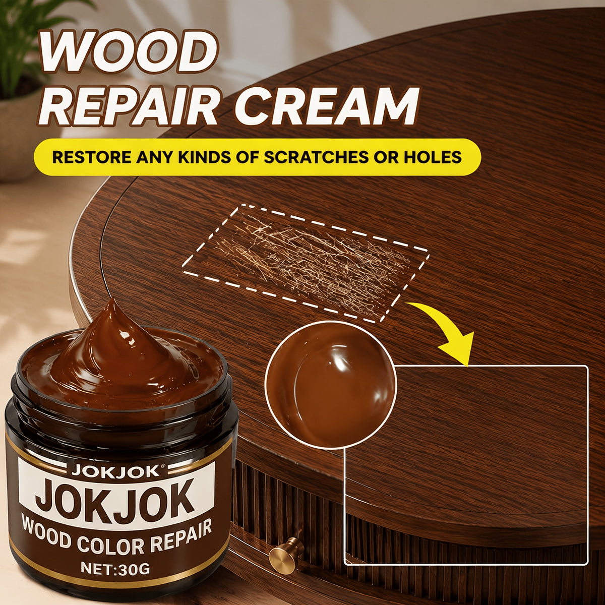 Wood Repair Paste — All-Purpose Wood Restorer for Scratches, Cracks & Gouges on Doors, Cabinets, Tables, Chairs & Hardwood Floors, Blends Wood Tones for Seamless Furniture Repair