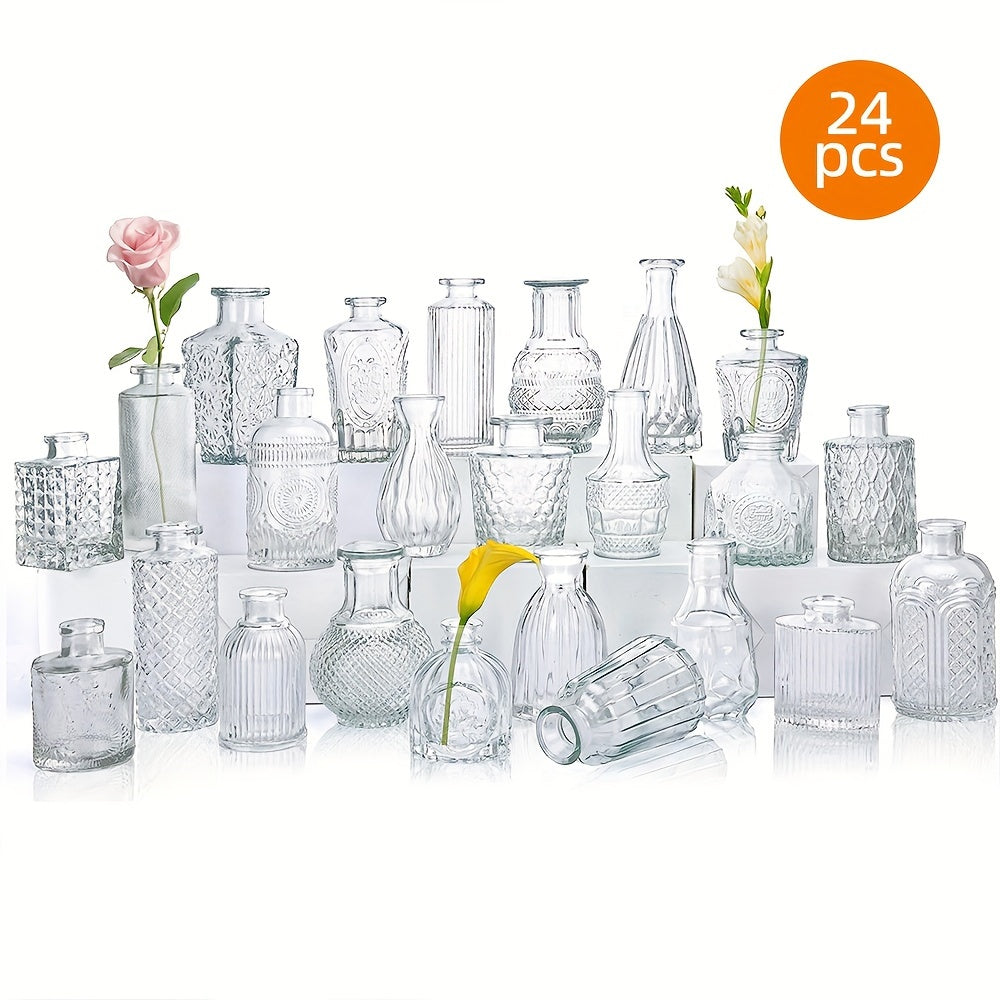 Clear Glass Bud Vases Bulk Set 12/24/64pcs - Small Flower Vases for Rustic Wedding Centerpieces, Banquet, Party & Festival Table Decor, Halloween & Christmas Home Restaurant Decoration