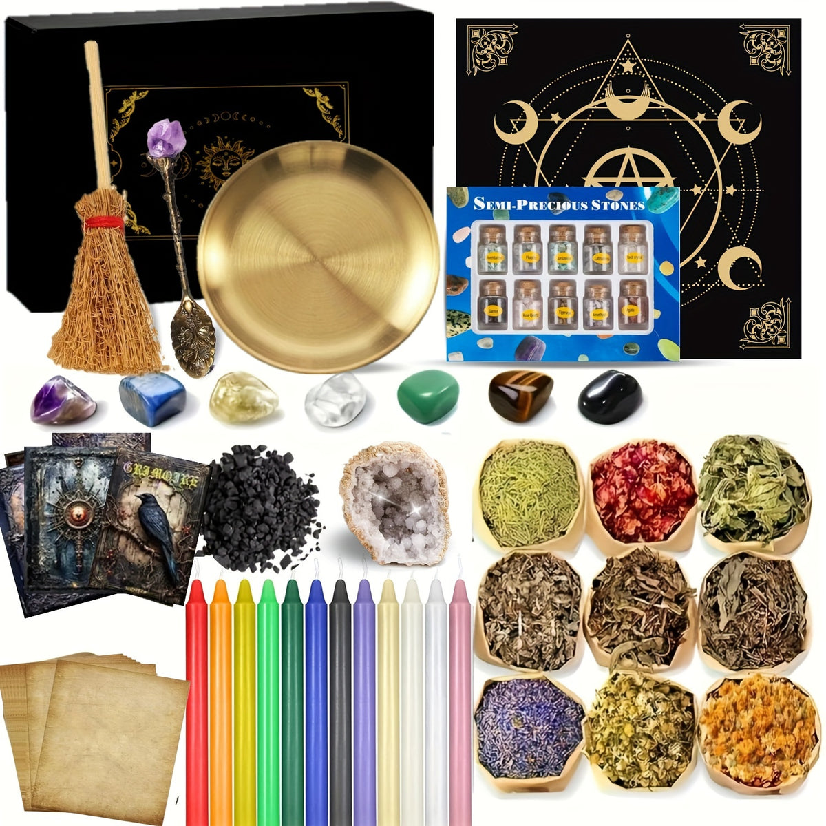 Witchcraft Supplies Kit for Spells – 94 / 130pcs Witch Box with Pink Candles, Wiccan Tools & Beginner Pagan Ritual Set | Halloween