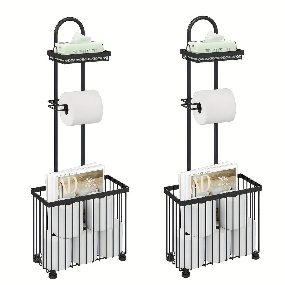 Freestanding Toilet Paper Holder with 6 Extra Roll Storage – Durable 304 Stainless Steel Oiled Bronze Stand, Space-Saving Bathroom Toilet Paper Storage Organizer, Easy Assembly
