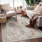 Vintage Retro Chenille Area Rug Machine Washable Non-Slip Lightweight Living Room Bedroom Dining Office – Light Taupe Brown Multiple Sizes