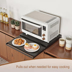 Adjustable Metal Pull-Out Rack Organizer for Microwave - Countertop Shelf for Air Fryer, Oven and Rice Cooker with Hanging Shelf and Drawer Storage - Space-Saving Coffee Station Kitchen Appliance Stand