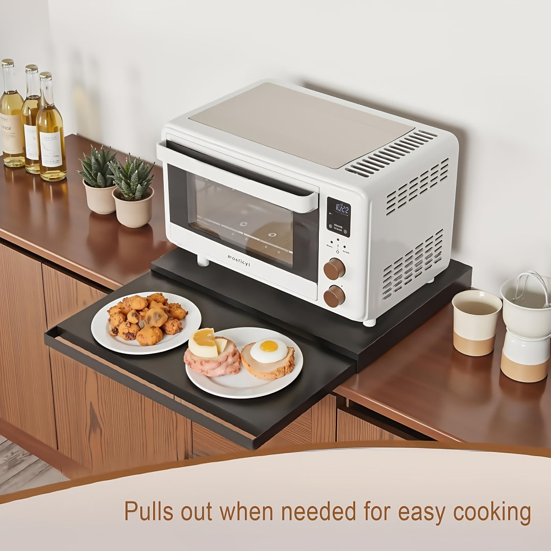 Adjustable Metal Pull-Out Rack Organizer for Microwave - Countertop Shelf for Air Fryer, Oven and Rice Cooker with Hanging Shelf and Drawer Storage - Space-Saving Coffee Station Kitchen Appliance Stand
