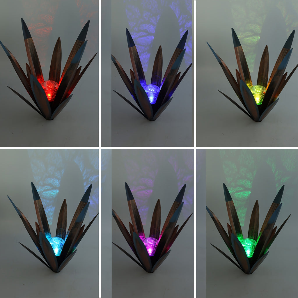 Metal Agave Solar Garden Lights Set of 2 (Large & Small) – Auto Dusk-to-Dawn Outdoor Stake Lights for Lawn, Courtyard, Garden & Patio Decor, 8 Color Options