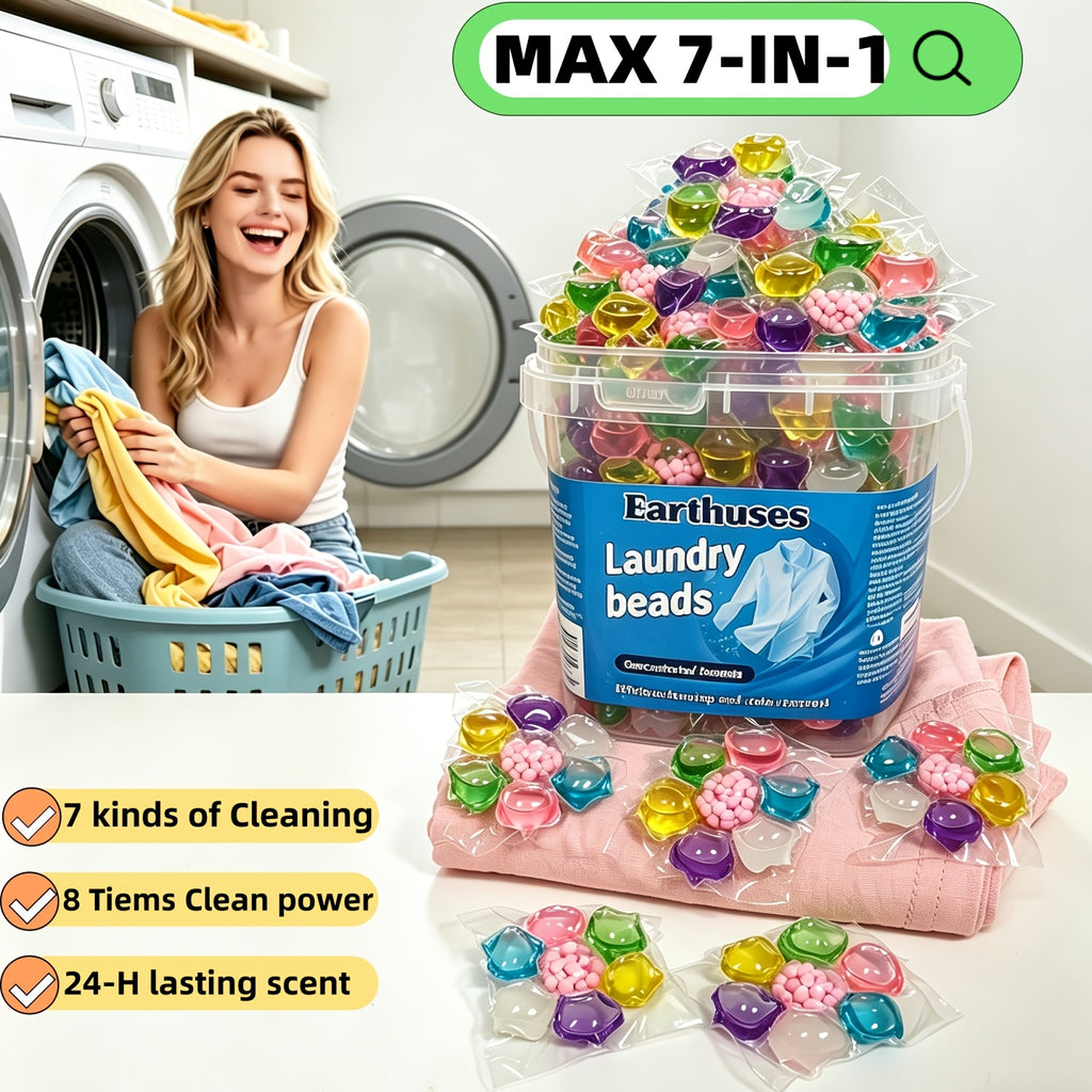 7-in-1 Laundry Beads Concentrated Scented Pods Long-Lasting Fragrance Deep Clean Stain Removal Soft Anti-Static Water Soluble 300g 400g 730g
