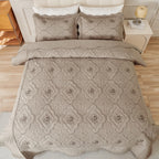 Quilted Embroidered Bedspread Set 3 Pcs – Floral Embroidery, 100% Polyester, Wrinkle-Resistant Lightweight Coverlet for Queen & King Bedroom Decor, 16 Colors