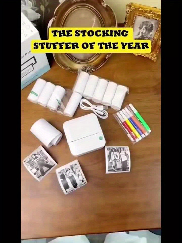 Mini Pocket Thermal Printer Inkless Wireless Sticker Photo Printer with 1 Roll Thermal Paper Portable Receipt Printer for Photos Diaries Notes Memos