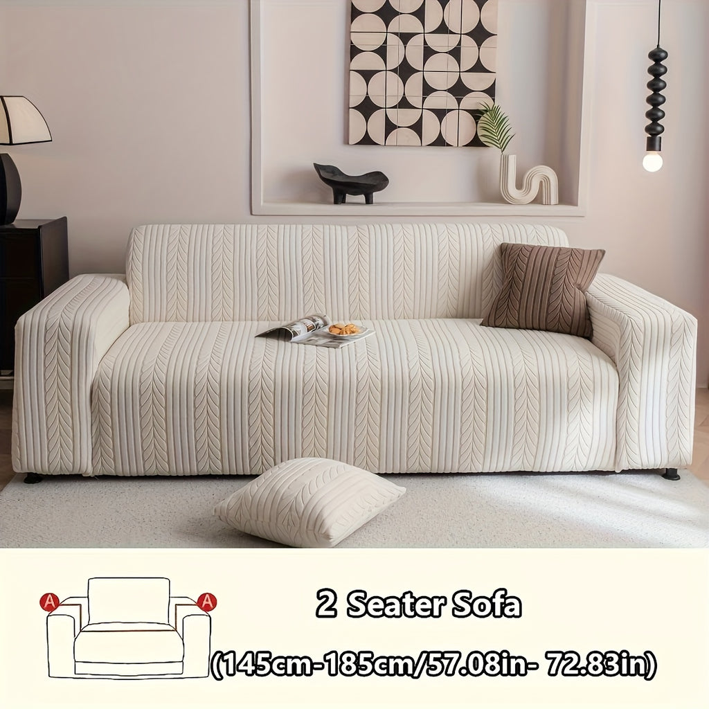 Striped Sofa Cover Washable Stretchy Slip-Resistant Zigzag Textured Couch Slipcover – Fits 1 to 4 Seaters, Scratch Protection, Classic Durable Design for Living Room Furniture