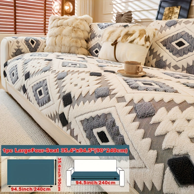 Thick Plush Sofa Cover Protective Slipcover – Pet-Friendly Shu Velveteen Non-Slip Machine Washable Jacquard Sofa Seat Cushion Cover for Office Bedroom Living Room Couch Decor