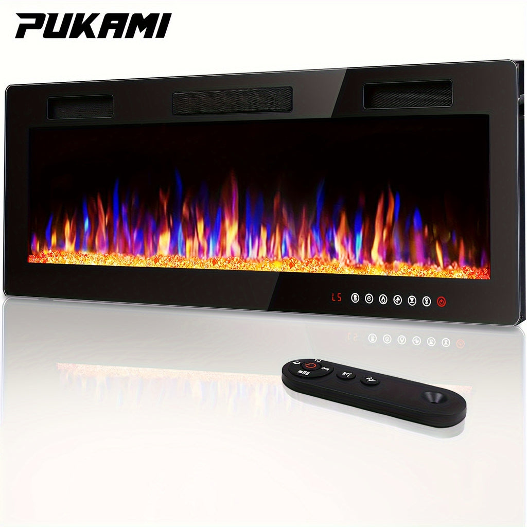 Vitesse Ultra-Thin Electric Fireplace In-Wall Recessed & Wall Mounted Linear Heater Multicolor Flame Timer 750W/1500W Touch Screen Remote Control