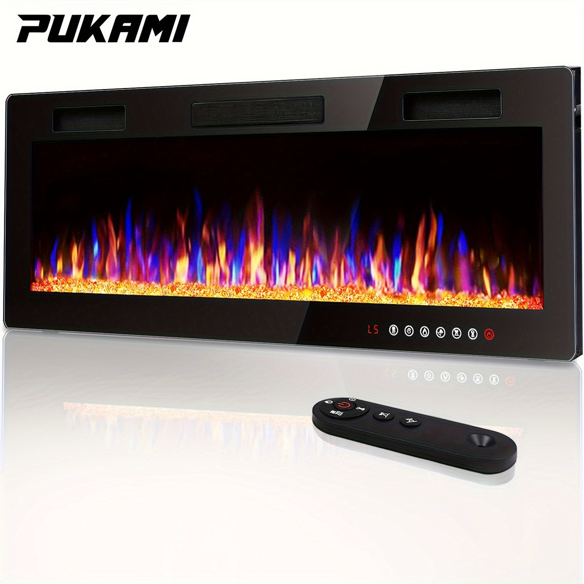 Vitesse Ultra-Thin Electric Fireplace In-Wall Recessed & Wall Mounted Linear Heater Multicolor Flame Timer 750W/1500W Touch Screen Remote Control