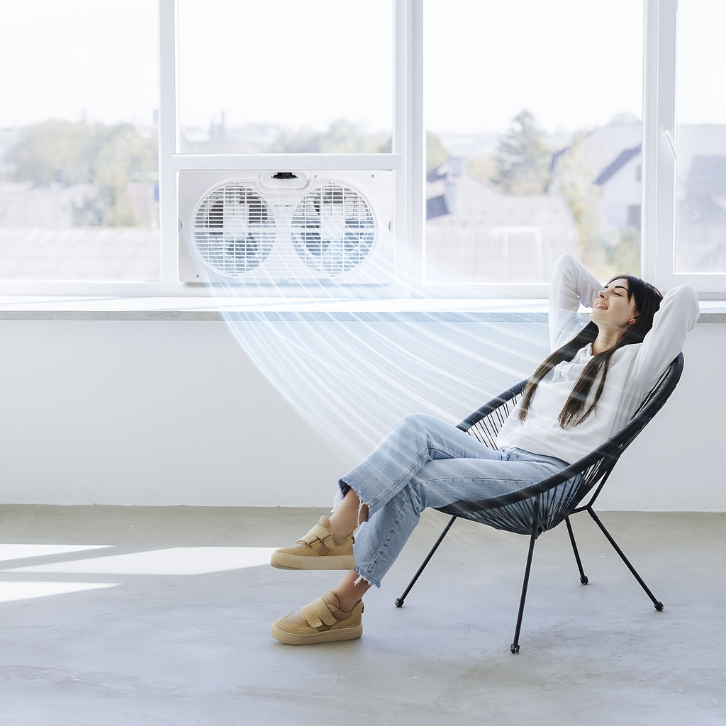 Twin Window Fan 9 Inch Expandable Dual Blade with Remote Control 2-Speed 3-Speed for Bedroom Living Room Kitchen Indoor Cooling