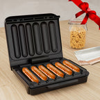 Electric Sausage Grill & Sandwich Maker with Nonstick Plate and Cord Storage - Hot Dog Cooker for BBQ, Veggie Sausages & Brats, Compact Countertop Indoor Grill