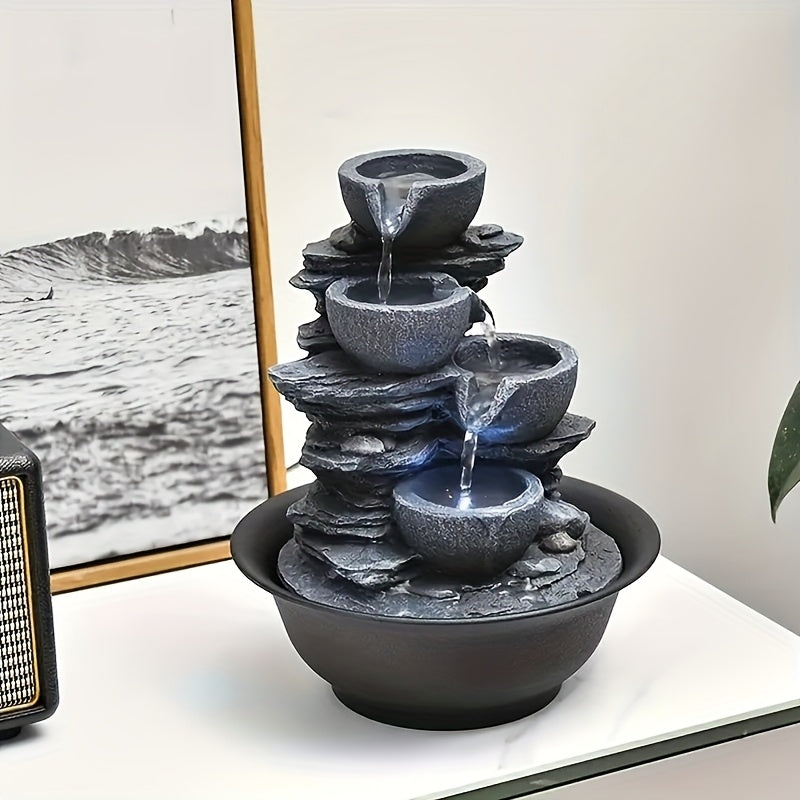 Tabletop Water Fountain Indoor Resin Waterfall with LED Light Realistic Rock Design Plug-In Soothing Ambiance for Bedroom Living Room Office Meditation Desk Decor