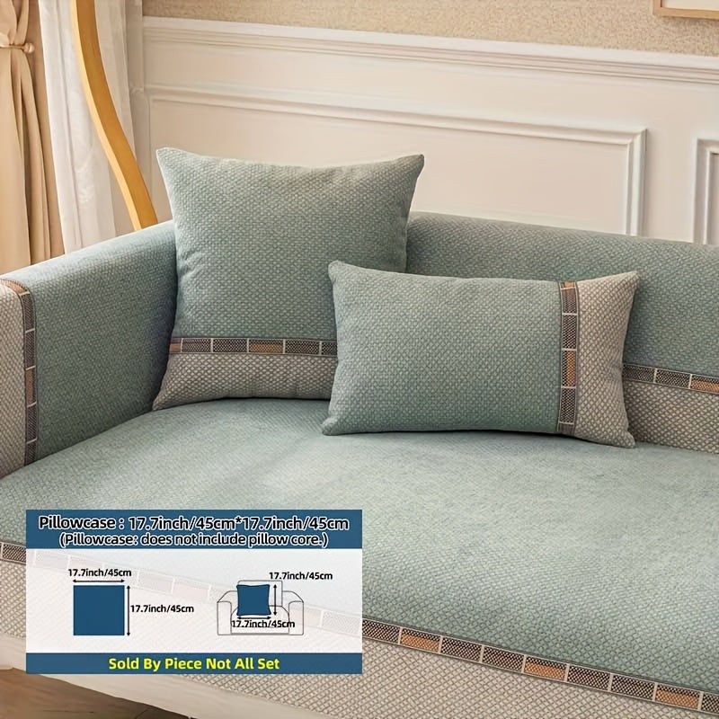 Bohemian Chenille Sofa Cover Non-Slip – Sofa Seat Cushion, Backrest, Armrest & Pillowcase Sold Separately, Dog Friendly Two-Tone for Bedroom Office Living Room, 4 Colors