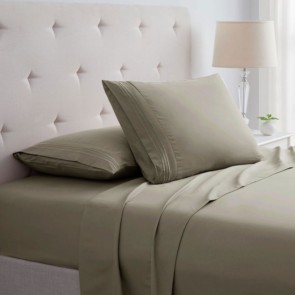 Bamboo Sheet Set 4-Piece 1800 Thread Count Deep Pocket – Soft Breathable Embroidered Bed Sheets Twin Full King, Wrinkle & Fade Resistant Microfiber Bedding Set